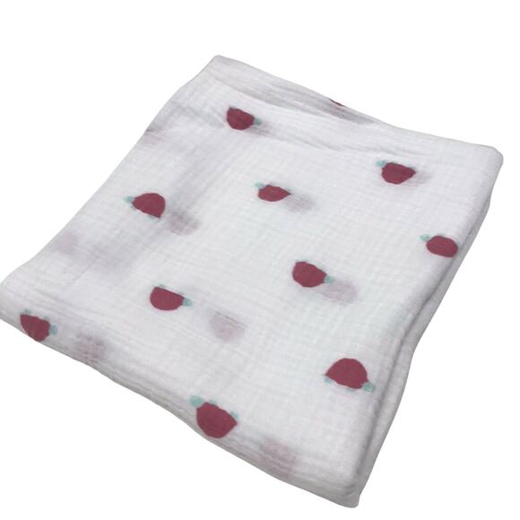 Aden + Anais red green turtle muslin swaddle baby blanket 100% cotton pink RARE - Picture 1 of 5